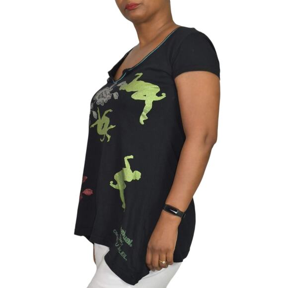 Desigual Cirque du Soleil Tee Black Foil Metallic Sharkbite T Shirt Size Small - Picture 13 of 15